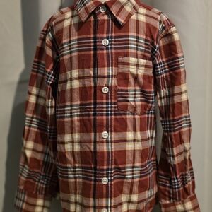 Carter's Brown and White Button Down Shirt with Plaid Design